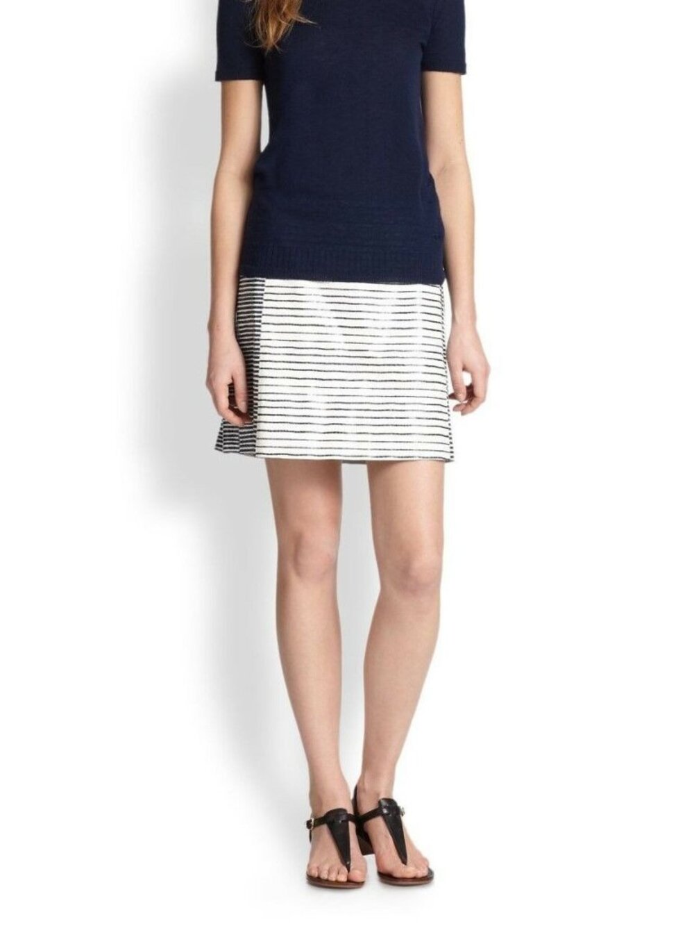 Tory Burch NEW Skirt Stripe Embossed Leather Mini NWT Women's 4